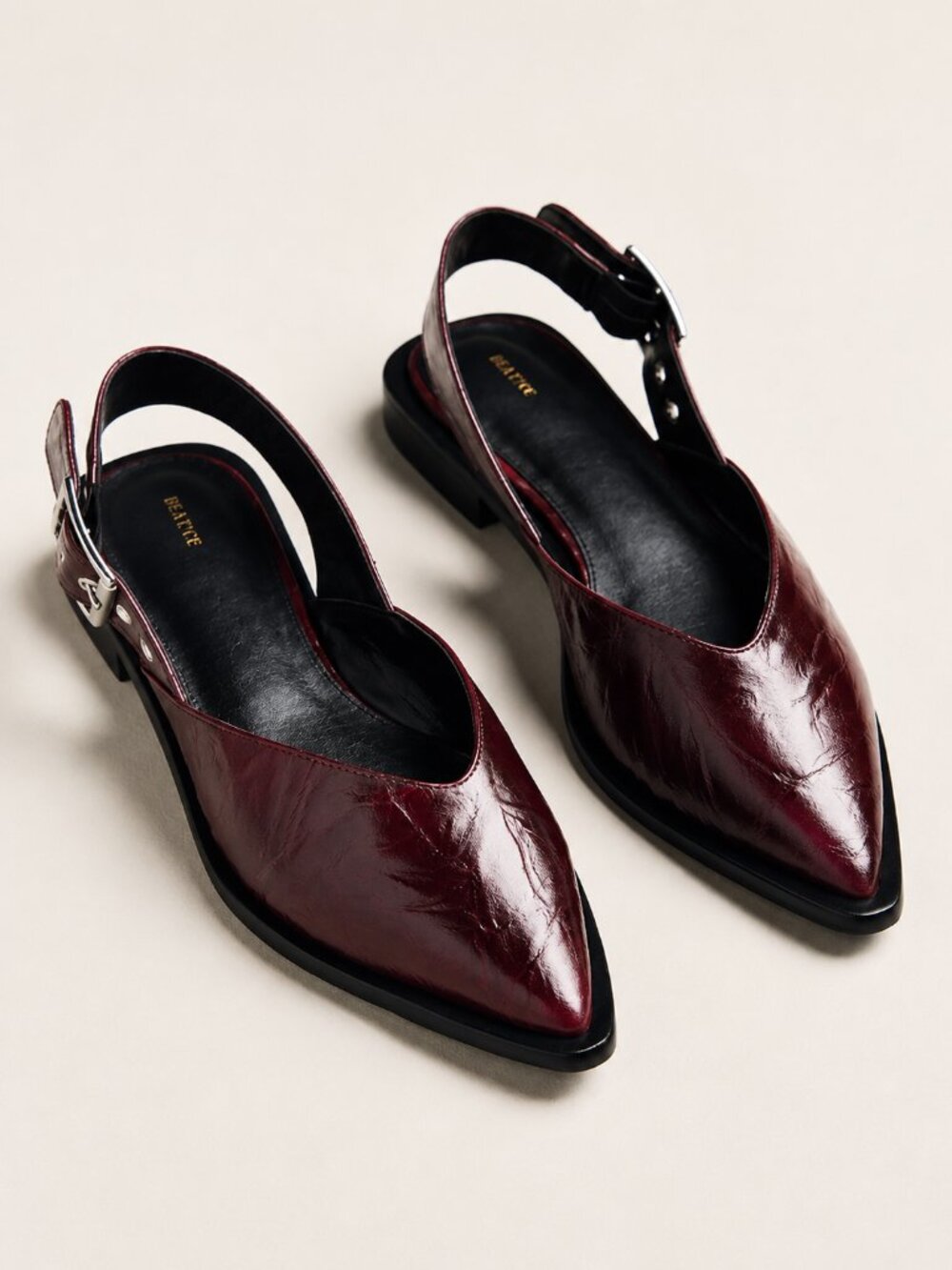 Maeve Burgundy Patent Leather Pointed Slingback Flats